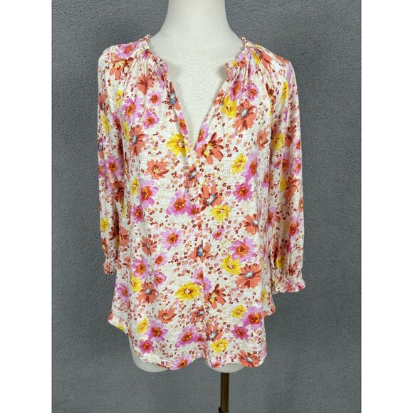 Style & Co. Tops - Style & Co Women's Floral Printed Split Neck Ruffle Trim Long-Sleeve Top XS NWTs